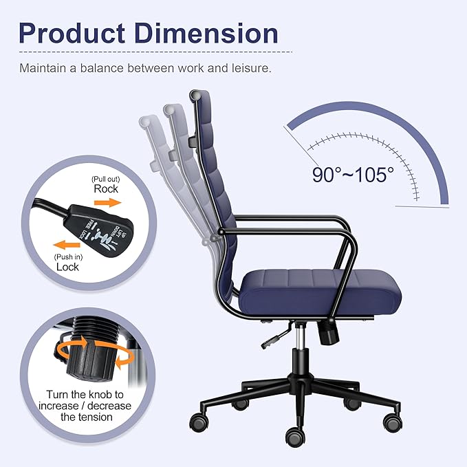 Okeysen Office Desk Chair Conference Room Chairs Modern Ergonomic Executive Swivel Chair Adjustable Height PU Leather Home Desk Chairs with Armrests Comfy Computer Task Chairs with Wheels (Navy Blue)
