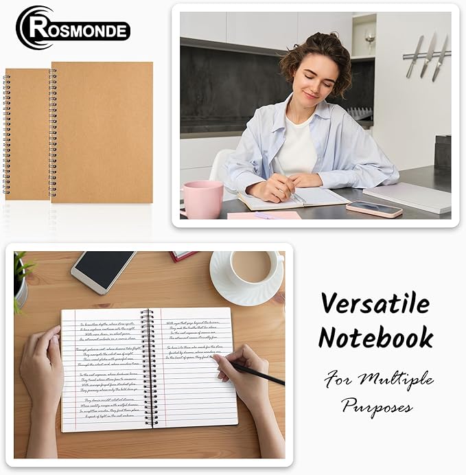 12 Pack Spiral Wide Ruled Journal Notebook, 5.8 x 8.3, 120 Pages (60 Sheets), 100 GSM, A5 Executive Kraft Hardcover Notebooks, Perfect for Work, Office, School, Travel, Business, Note Taking