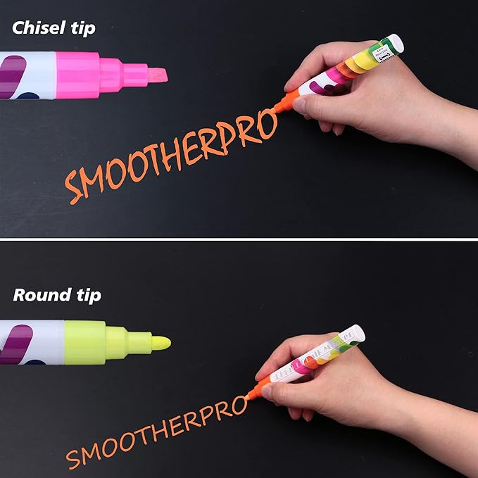 SMOOTHERPRO Liquid Chalk Marker Set 8 Colors 6mm Hightlight Blackboard Colorful Markers for Store Promotion, Menu Board, Art Decoration, Advertisement, Chalkboard (Multicolor)