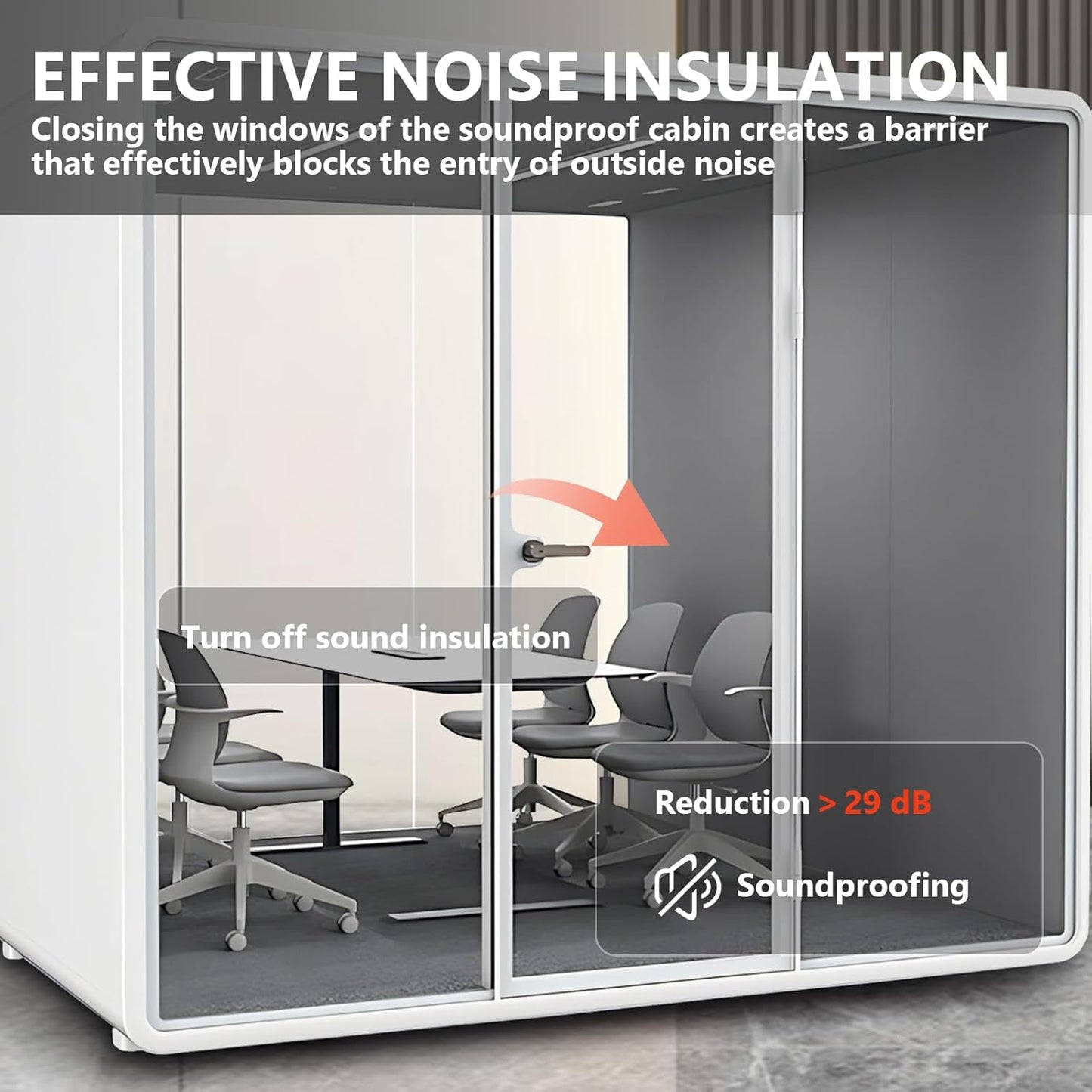 Office Sound Booth with Audio Privacy - Portable Soundproof Booth Includes White Frame with Curved Corners,Soundproof Room with Light,Fans, Magnetic Door Lock for Meeting Room (102.36IN)