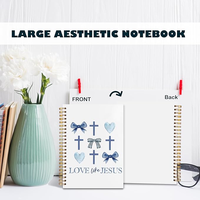 BearCake Love Like Jesus Christian Notebook Journal, Christian Gifts for Women, Blue Coquette Bow Cross Prayer Journal for Woman, Bible Journaling Hardcover Spiral Notebook 5.5x8.3