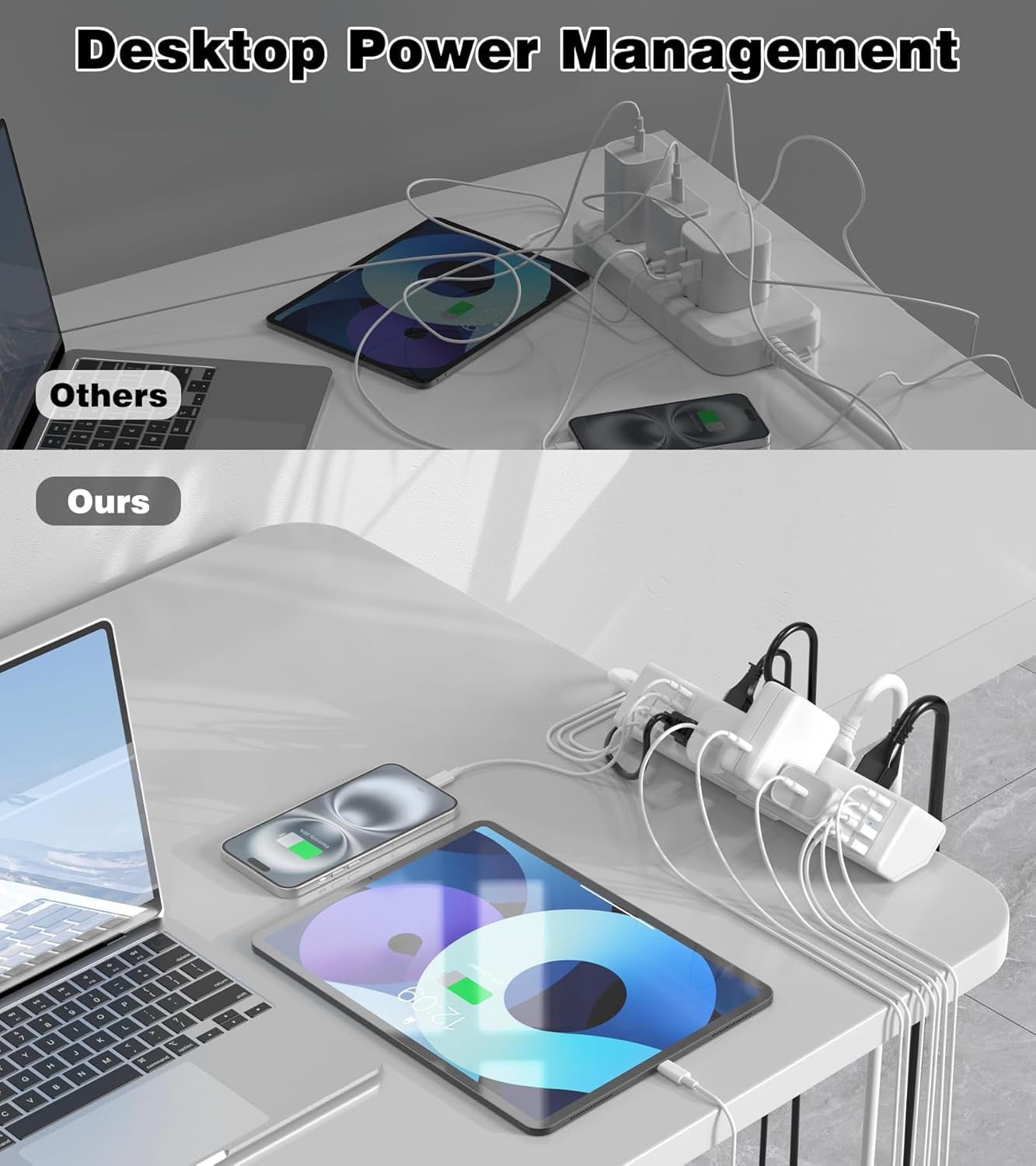 40W Fast Charging Station,Desk Clamp Power Strip,4 USB-C Ports & 8 AC Outlets,Desktop Edge Mount Surge Protector Power Strip,14AWG Heavy Duty Cord,Fit 1.9" Tabletop Edge for Home Office(6Ft Cable)