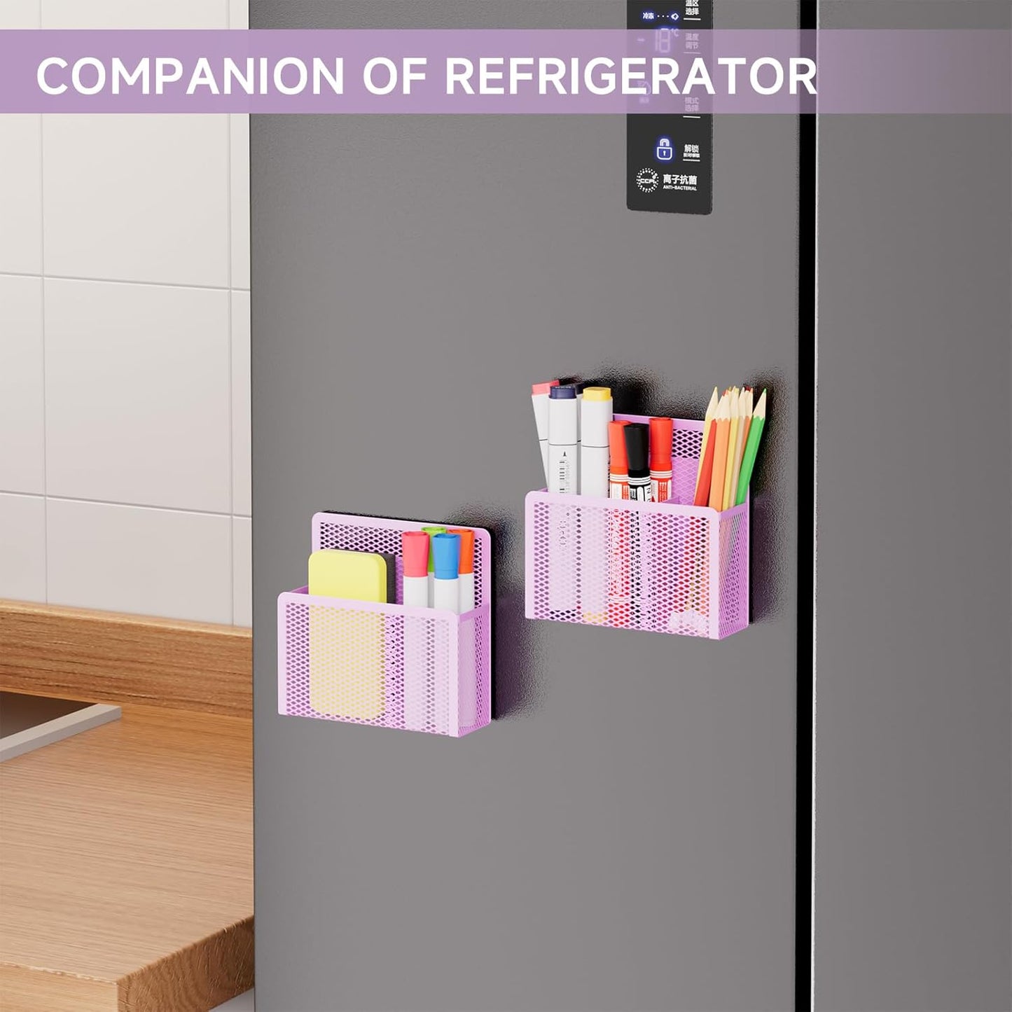 Magnetic Dry Erase Marker Holder, Mesh Pen Holder for Whiteboard，Magnet Pencil Organizer Storage for Refrigerator Locker Accessories Organizer for Home, School and Office(Purple)