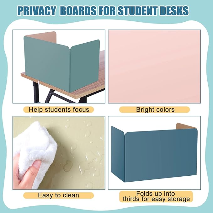 24 Pack Privacy Folders Boards for Student Desks Classroom Desk Divider Desk Privacy Panel Study Reduces Distractions Privacy Boards for Student Teacher Supplies, 19 x 12 Inch (Fresh Style)