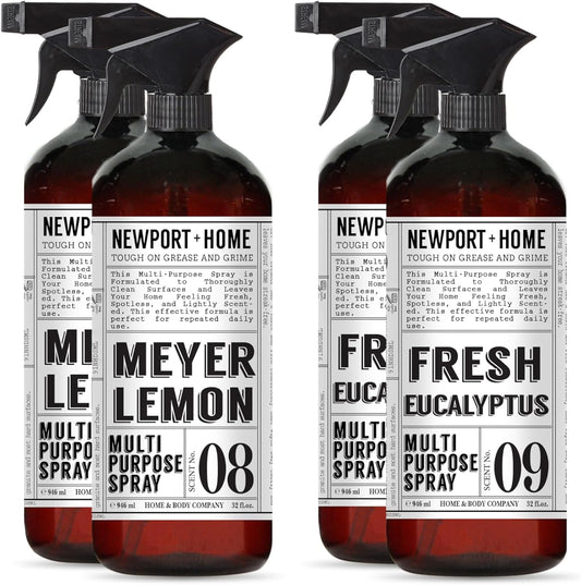 Newport + Home Multi-Purpose Spray, Meyer Lemon & Fresh Eucalyptus Scents, Tough on Grease and Grime, 32 fl oz, Set of 4