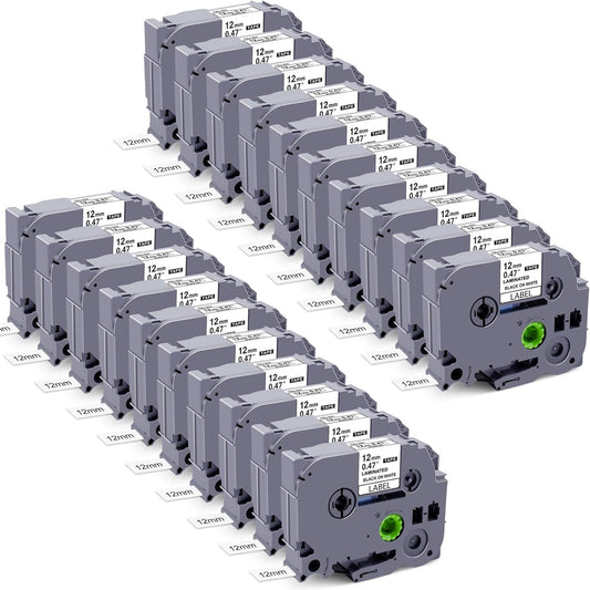 20PK Compatible with Brother Label Maker TZe-231 TZe Tz Tape 12mm 0.47 Laminated White P Touch Label Tape, Compatible wit