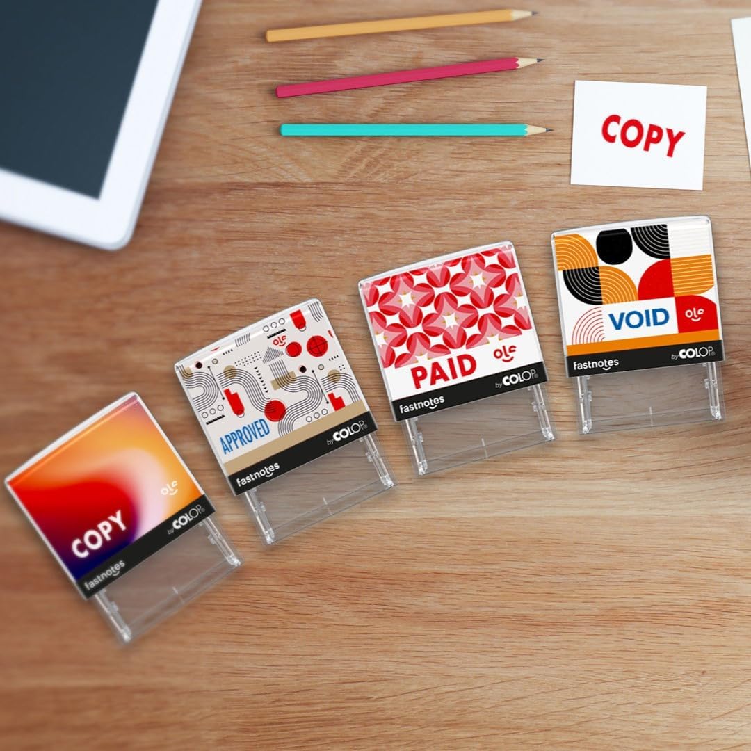 Fastnotes Paid Self-Inking Rubber Stamp by COLOP - Great for Office Documents, Notary, Warehouse, Accounting Paperwork, Business, and Legal Documentation - Red Ink (Paid- Red)