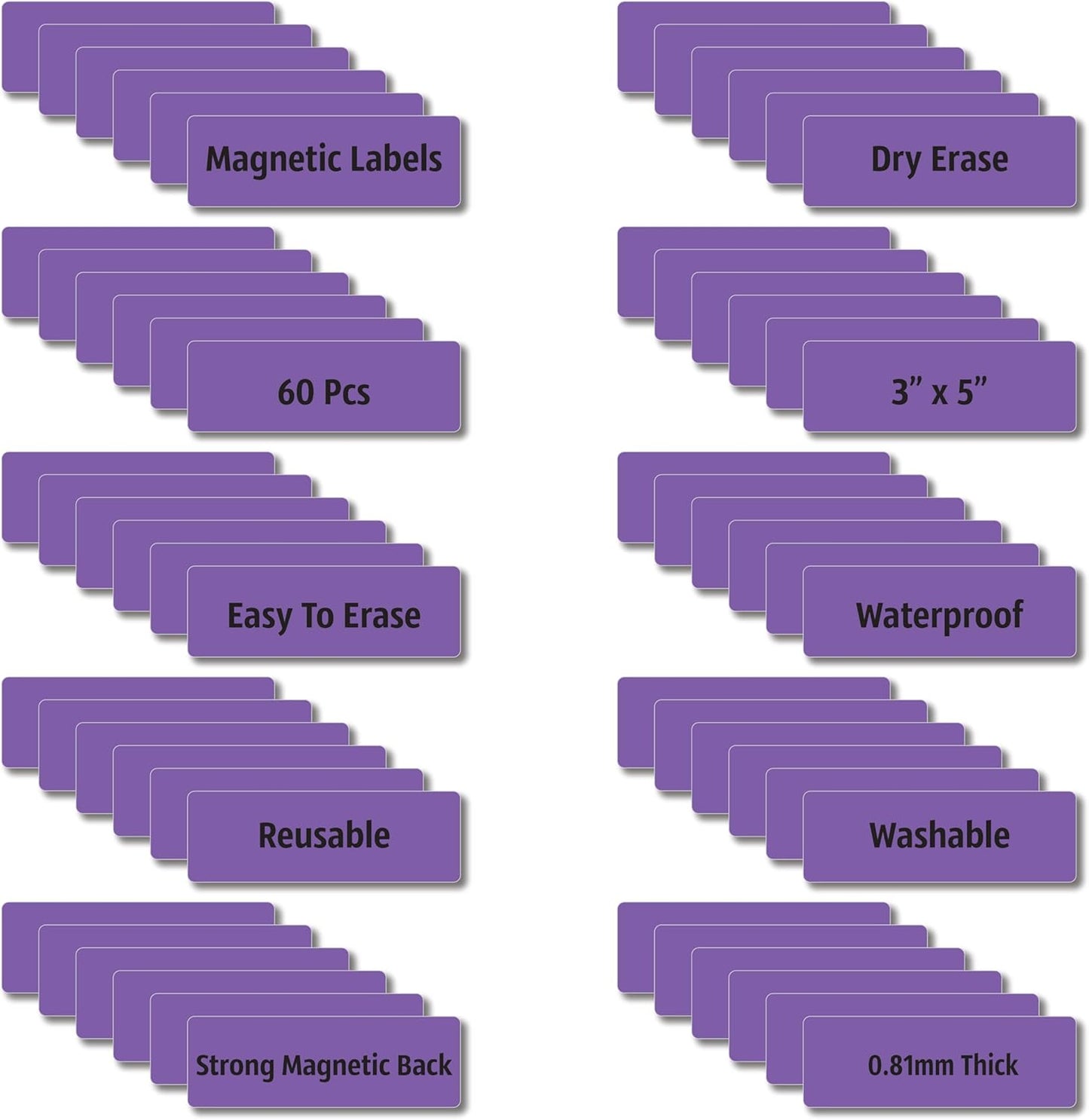 Magnetic Dry Erase Magnets Labels 3x1 inches, Reusable Name Tags, Organizing Schedules in Office/Classroom. Work on Fridge/White Board (Purple 60Pcs)