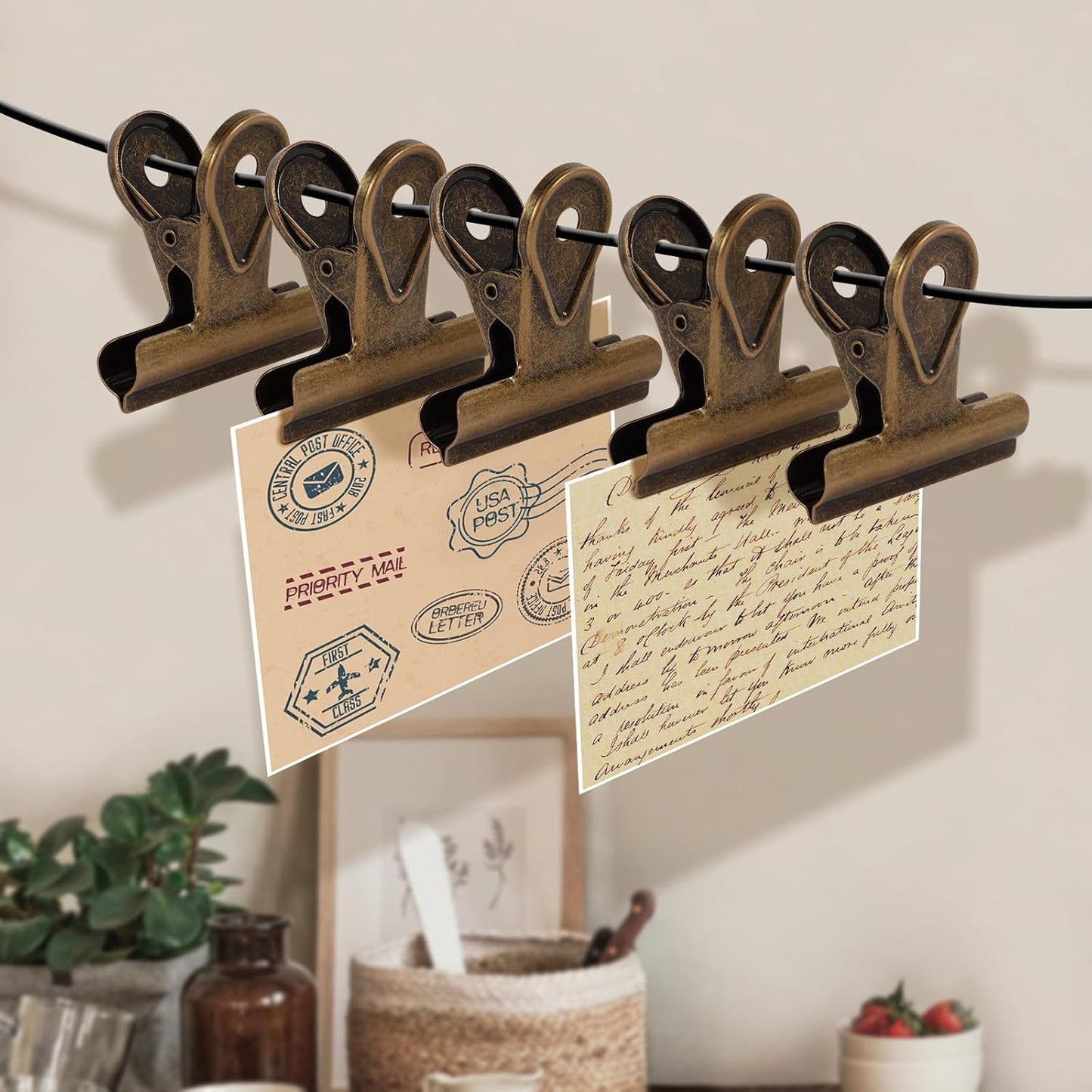 SIAMESE Bulldog Clips, 4 Pcs Binder Clips for Office & Kitchen, Multi-Purpose Binder and Food Bag Clamps for Sealing, Storage, Hanging (Bronze)