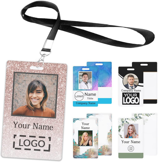 Custom Id Badge, Personalized Employee Photo Identification Card with Lanyard, Durable ID Card for Office Worker Doctor Nurse Student-Vertical-Template4