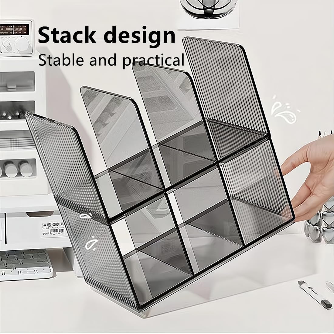 Acrylic Desk File Organizer,Office desktop Folder Mail Organizer,Letter Book record Magazine Holder (gray 2 Pack)