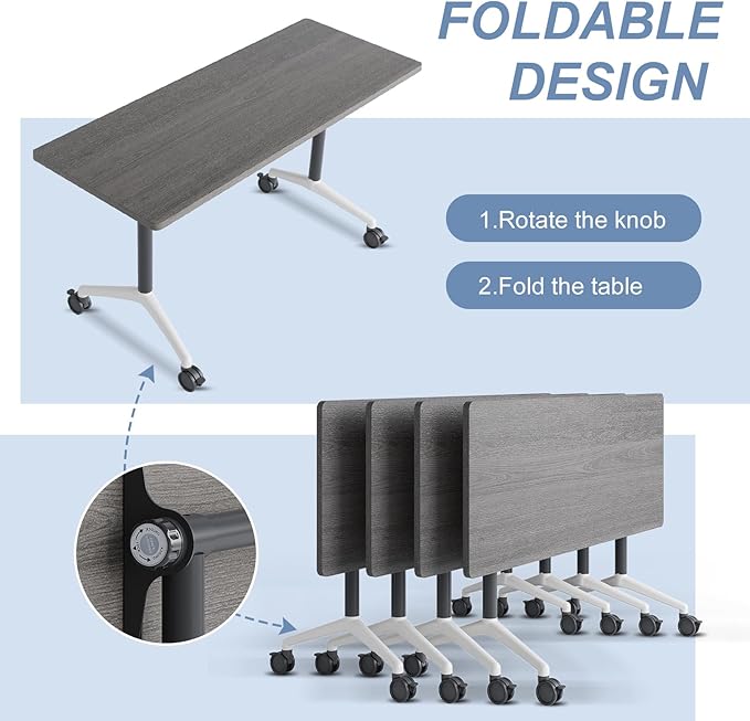 Folding Conference Table, Mobile Training Table for Office Conference, Modern Modular Rectangular Work Desk Meeting Seminar Work Tables with Caster Wheels, Large Breakroom Tables (6Pack L47.2in)
