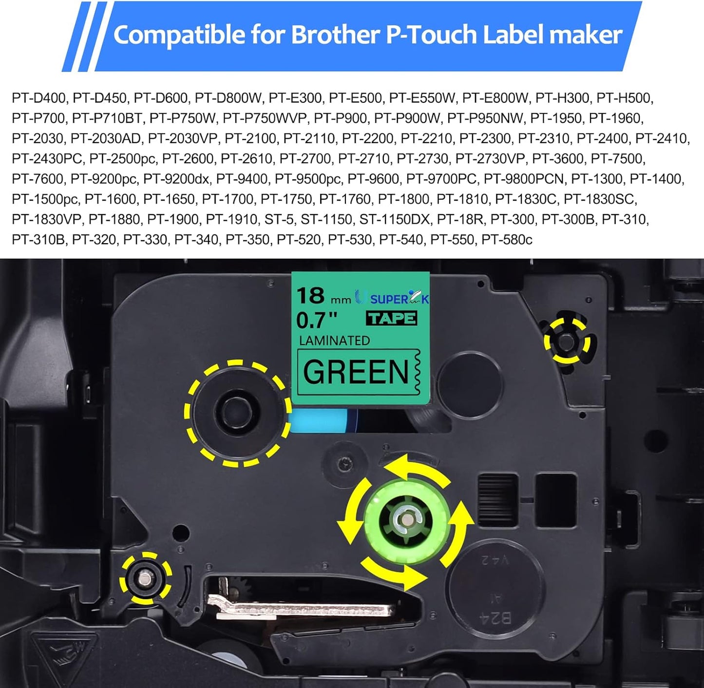 6PK Compatible for Brother P-Touch Label Maker Tape TZe-741 TZ-741 TZe741 TZ741 Black on Green 18mm 3/4 inch 0.7'' x 26.2ft Laminated TZe TZ Label Tape for PT-H500 PT-910BT PT-530 PT-550