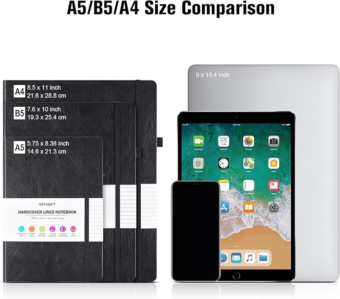 College Ruled Notebook, Large A4 Hardcover Leather Journal, 312 Numbered Pages Writing Journal, 100gsm No Bleed Paper, Lined Journal Notebook for Women Men School Office, 8.5''×11'', Black