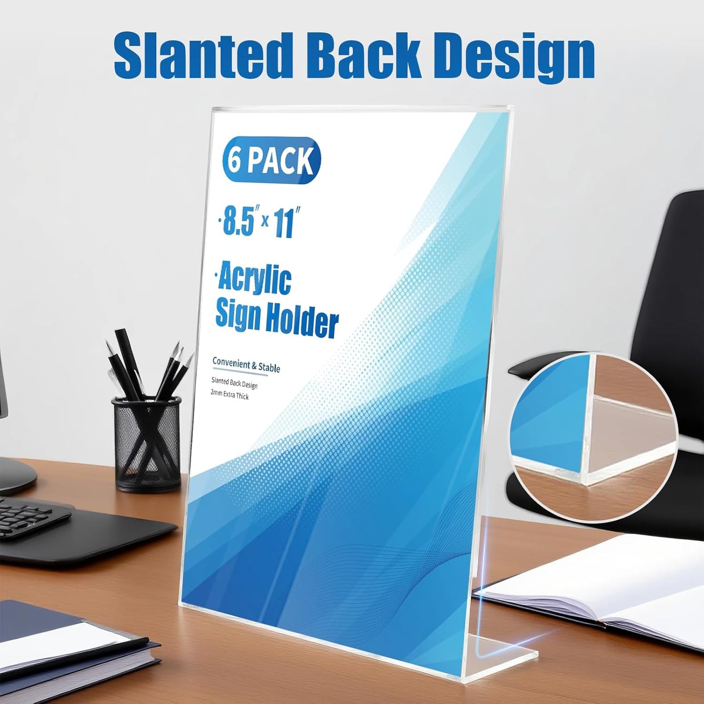 6-pack Acrylic Sign Holder 8.5 X 11 Standing, Clear Plastic Sign Stand Tabletop Dispaly for Menu, Flyer, Brochure, Picture, Used in Restaurants, Offices, Store and Home, Vendor Booth, School