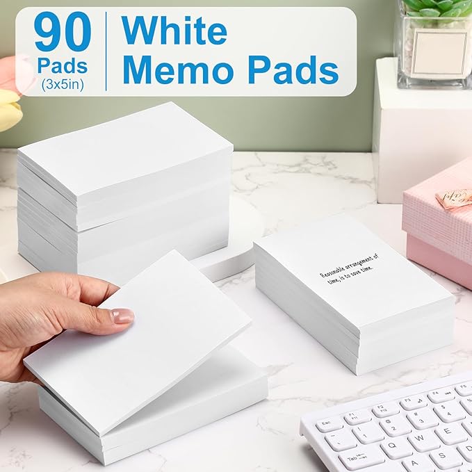Fainne 3 x 5 Inch Paper Note Pads White Memo Pad Blank Writing Memo Scratch Paper for Waitress Waiter Book to Do Grocery List Small Notebook Restaurant Checkbook, White(90 Pack)