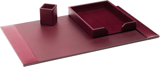 Dacasso Burgundy Bonded Leather Luxury 3-Piece Desk Accessory Set - Blotter Pad & Desk Organization Essentials - Executive Decor and Surface Protector
