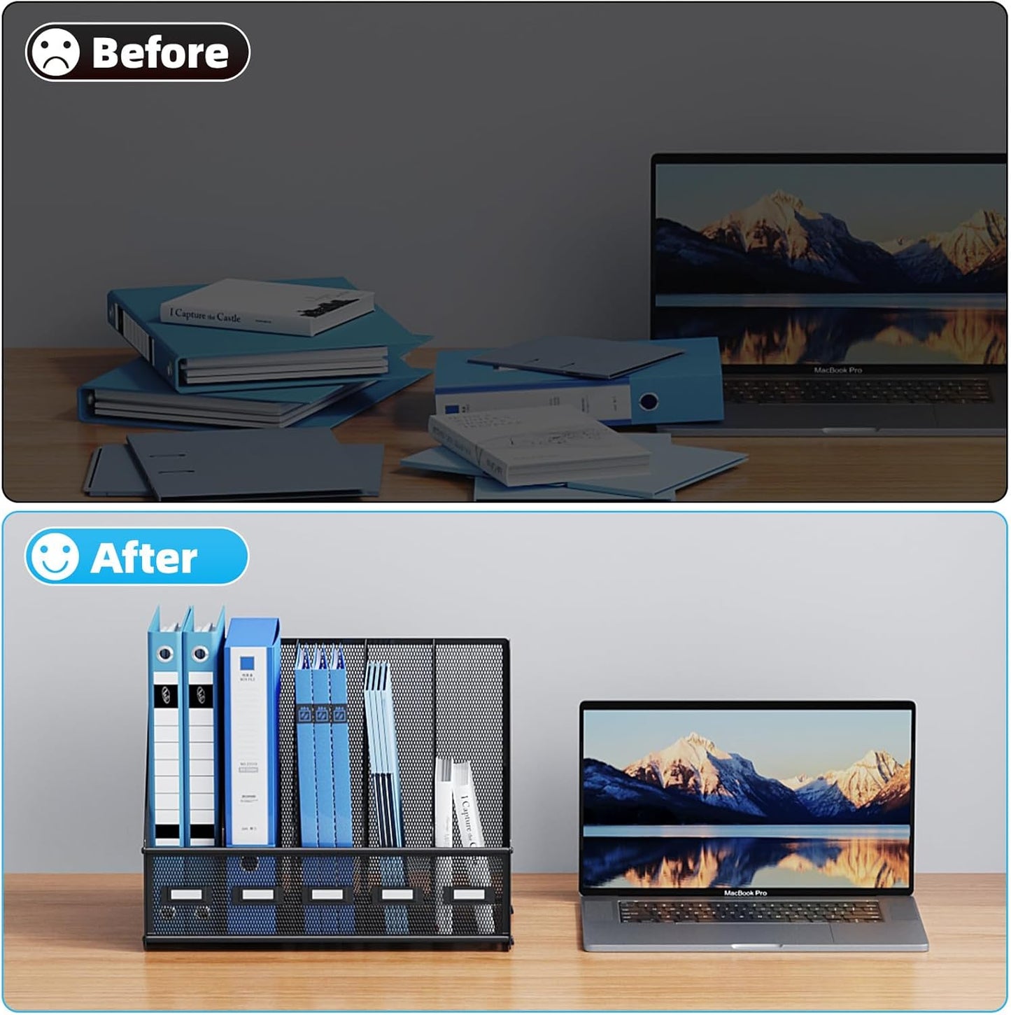 Marbrasse Desk File Organizer with 5 Vertical Compartments Mesh Magazine File Holder for Office, Home, School