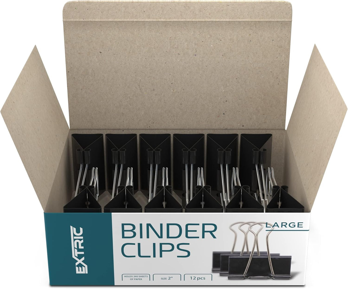 Binder Clips - 24 Pack Large Black Paper Clamps, 2 Inch, Holds 200+ Pages, File Clip for Home, Office and School Supplies