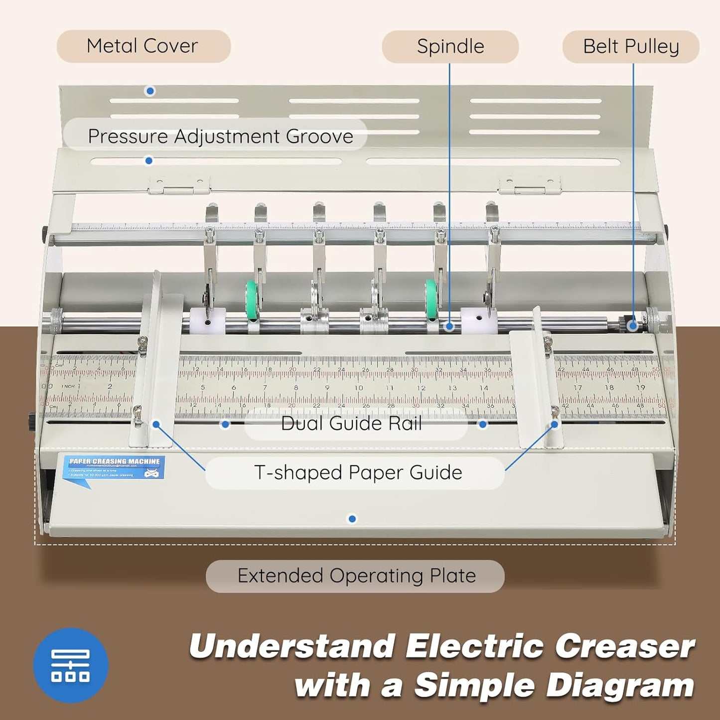 Mxmoonant Electric Creasing Machine with Adjustable Speed 0-100r/min, Paper Creaser Perforator Cutter Folder for Cards Invitations Tickets 110V