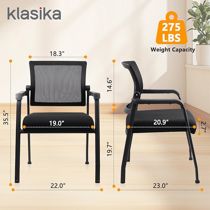 Desk Chair No Wheels with Adjustable Mesh Backrest, Arm Chair with Ergonomic Lumbar Support and Thickened Seats Cushion, Waiting Room Chairs for Office School Church Guest Reception