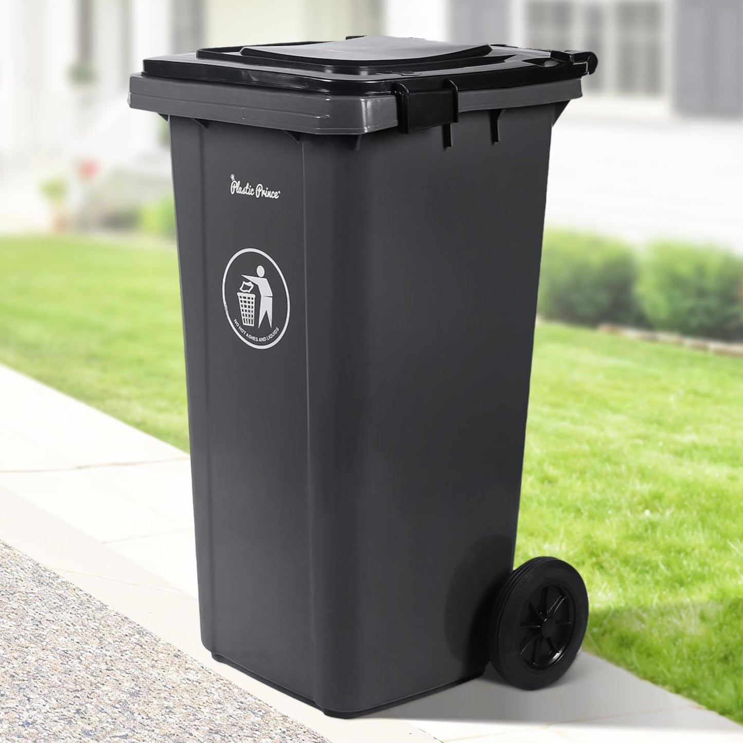 32 Gallon Trash Can with Wheels Outdoor Garbage Can with Lid and Wheels Locking Trash Can Commercial Heavy-Duty Trash Bin Rolling, Plastic Gray