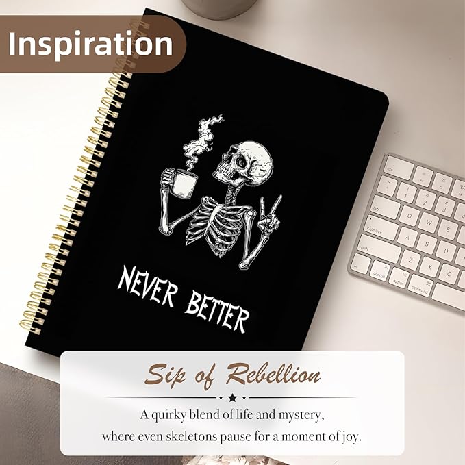 Cute Spiral Notebook journal A4 Aesthetic Pretty Design for Women Girls Kawaii with Pocket, 8.5 x 11 inch, Graph, Skeleton