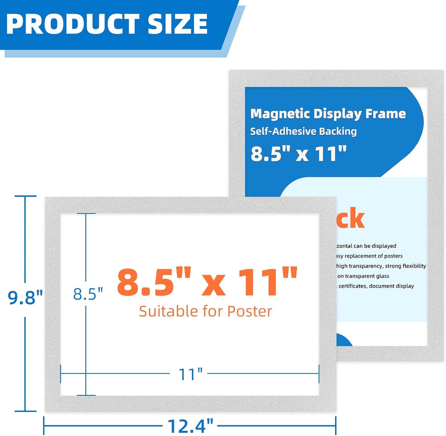 Magnetic Sign Holder 8.5 x 11-10 Pack Double Sided Magnetic Picture Frames for Wall Window Display Frame Paper Poster Document Holder Reusable Adhesive Frames for Refrigerator Glass Door