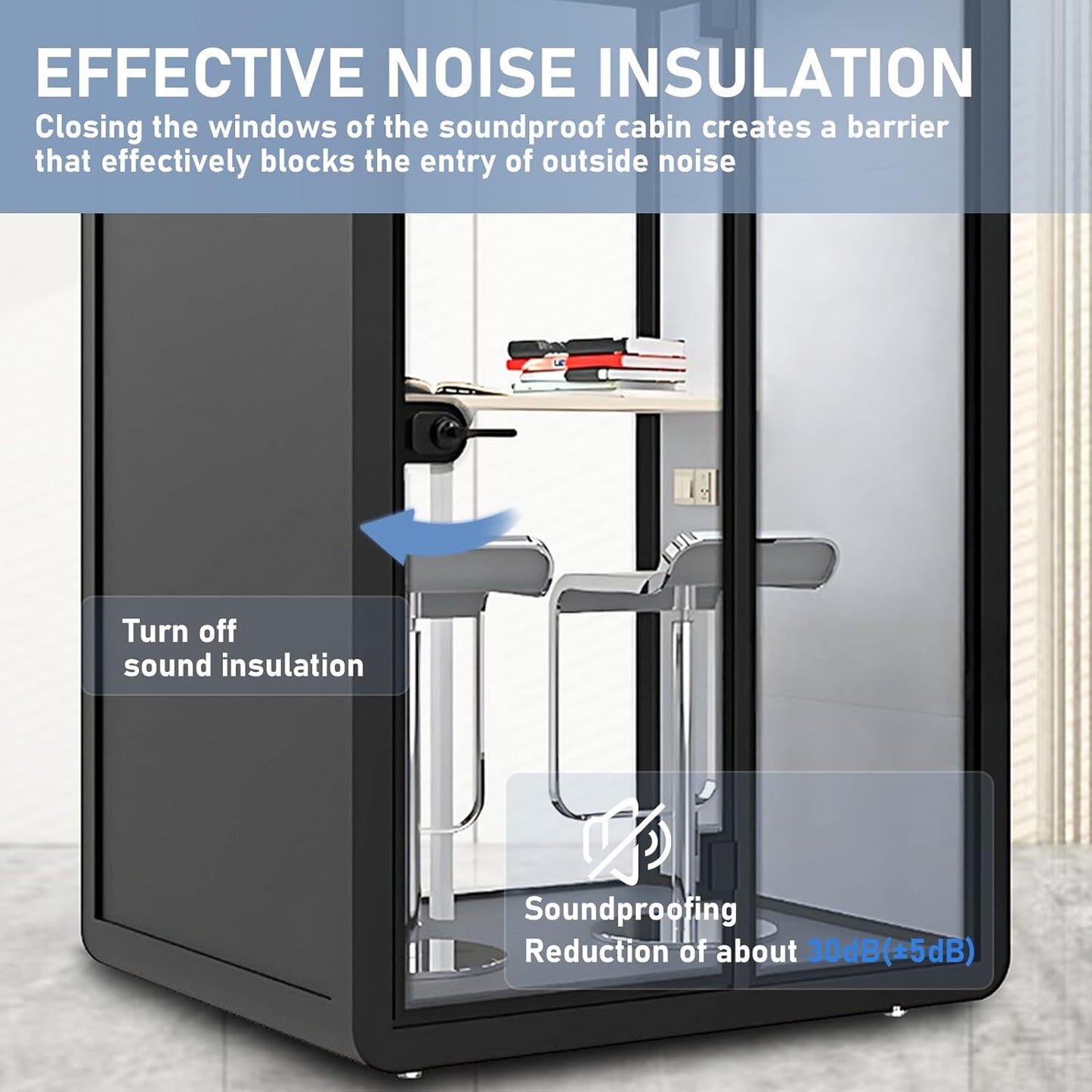 Office Sound Booth with Audio Privacy - Modern Soundproof Booth Includes Black Frame Design,Simple Soundproof Room with Light, Socket,Casters for Office,Negotiation (59.05IN)