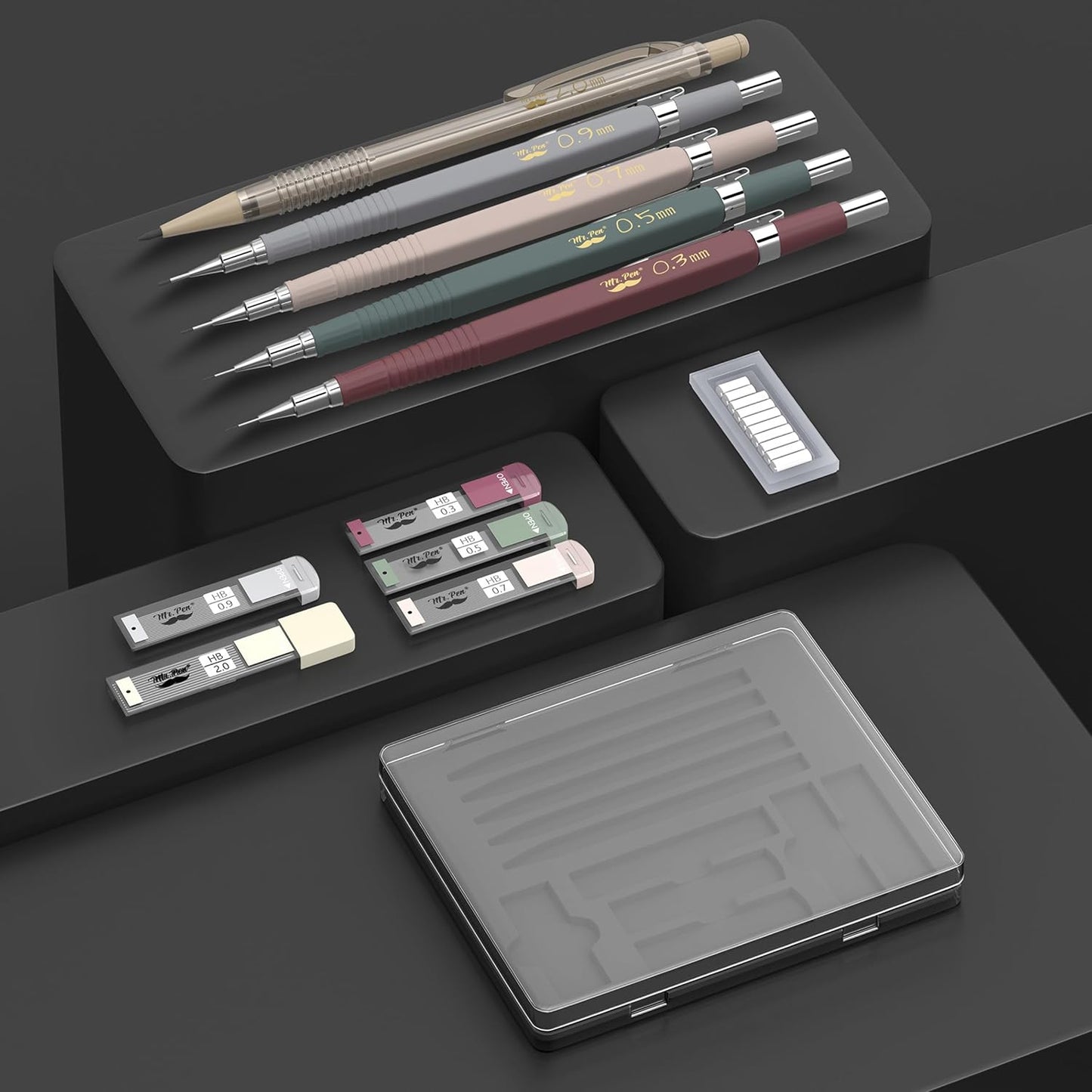 Mr. Pen- Mechanical Pencil Set with Leads and Eraser Refills, 5 Sizes - 0.3, 0.5, 0.7, 0.9 and 2 Millimeters, for Drafting, Drawing and Sketching, Back to School Supplies