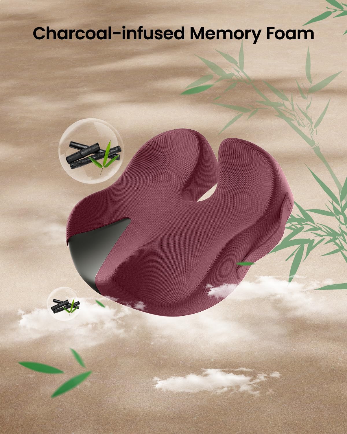 ProtoArc Seat Cushion, Office Chair Cushion for Sciatica, Coccyx Cushion, Ergonomic Memory Foam Seat Cushion for Car, Home, Pressure Relief Pad for Hip, Tailbone, All Day Comfort - Wine Red