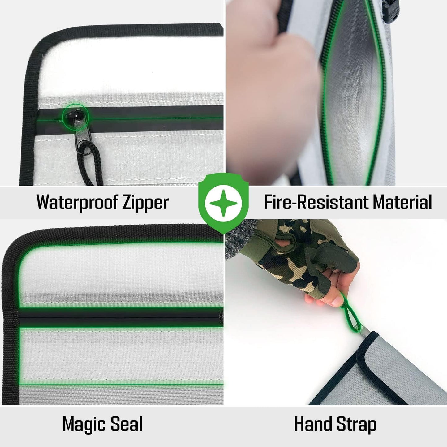 Fireproof Document Bag (5x8 inch), Waterproof Money Bag Pocket with Zipper Closure, Storage Pouch for Valuables, A4 A5 Document File, Cash, Credit Card, Passport (Grey)