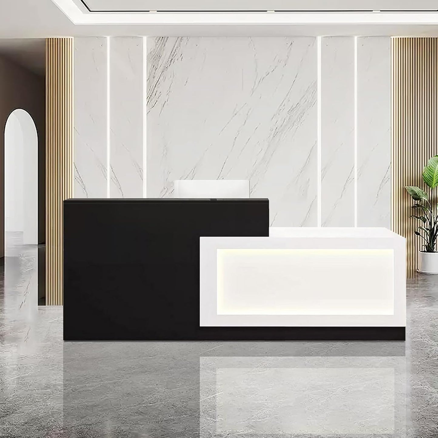 Modern Reception Desk with Counter and Drawer Office Front Desk with Cabinet Wooden Commercial Reception Table Checkout Counter for Retail Salon Lobby Black and White Right 79inch/200cm