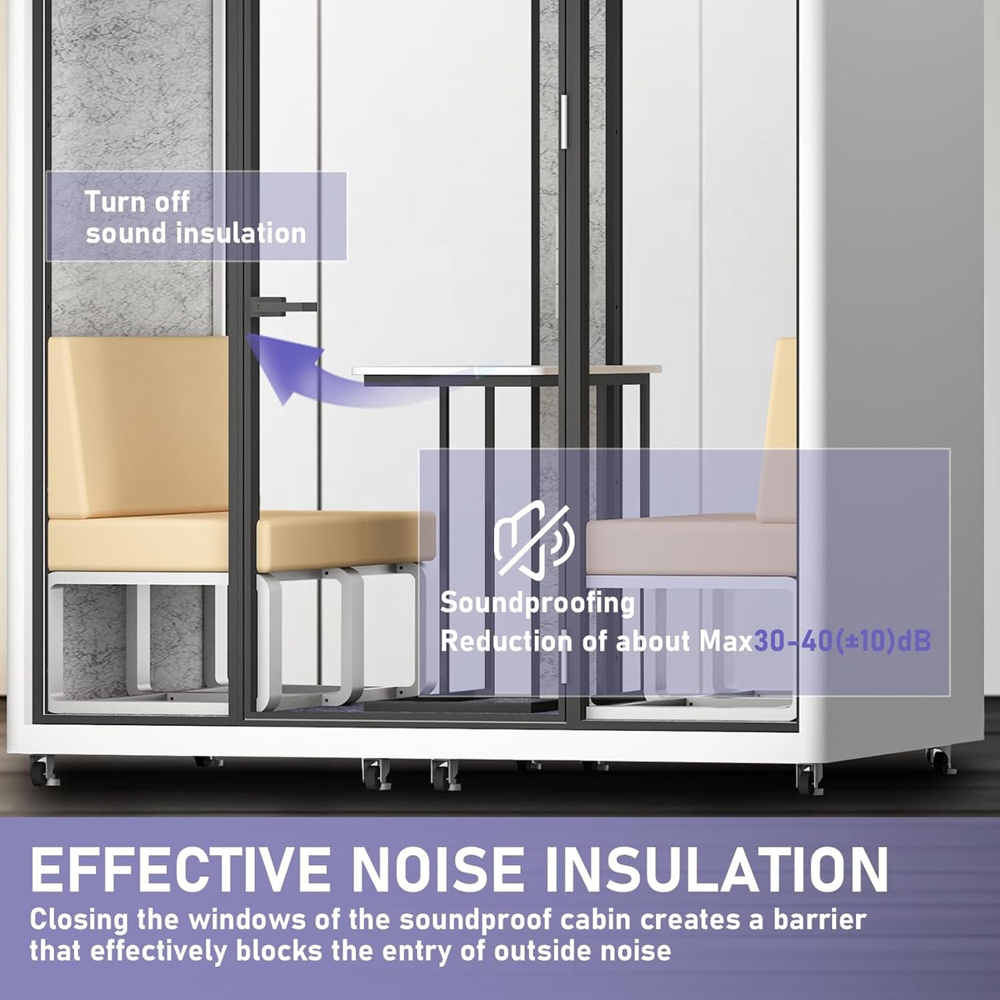 Office Sound Booth with Audio Privacy - Smart Soundproof Booth with White Modern Style,Movable Room with Light,Ventilation,Socket for Small Studio,Live Streaming Room(82.67IN)