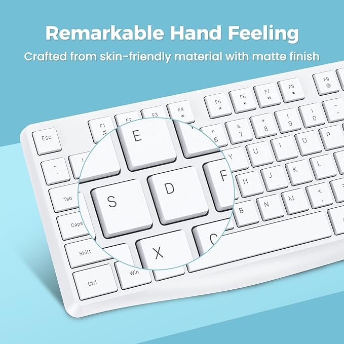 Lovaky Wireless Keyboard, 2.4G Ergonomic Wireless Computer Keyboard, Enlarged Indicator Light, Full Size PC Keyboard with Numeric Keypad for Laptop, Desktop, Surface, Chromebook, Notebook, Snow White