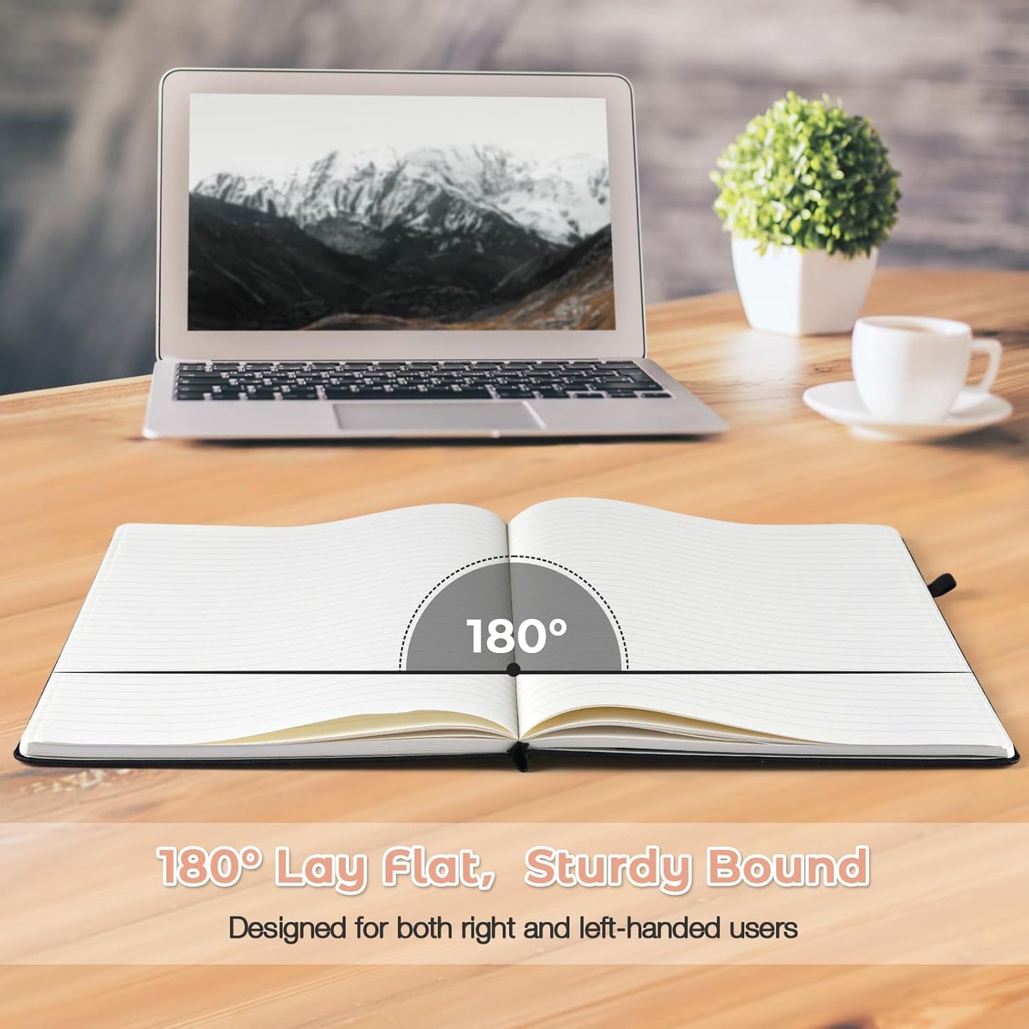 College Ruled Notebook, A4 Hardcover Leather Notebook for Work, Lined Notebook Journal for Women, Men, 192 Thick Paper, 8.5" x 11", Large Notebook with Pockets, Professional Business Notebook, Pink