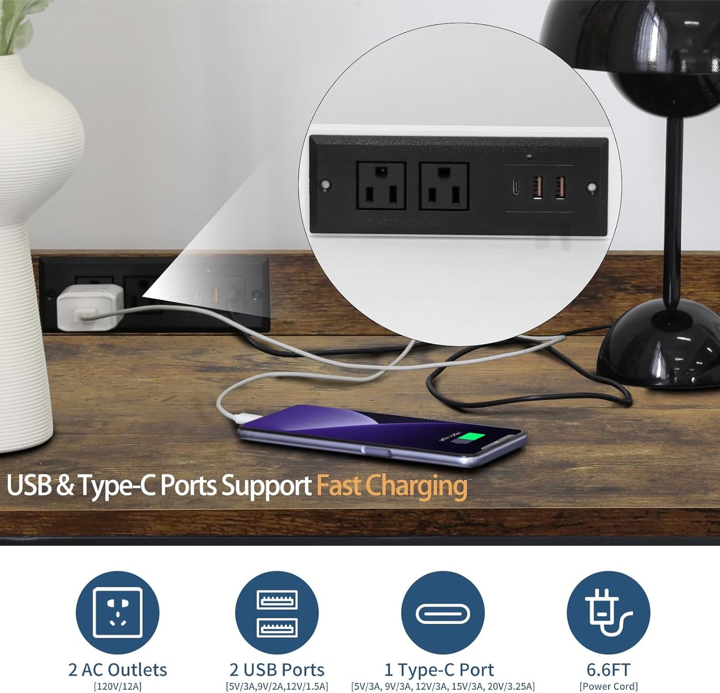 Printer Stand, Printer Table with Storage Shelf for Home Office, 23 x 18 Inch Large Home Printer Stand with Power Outlet USB Port, Printer Cart, PC Tower Stand, Vintage Brown