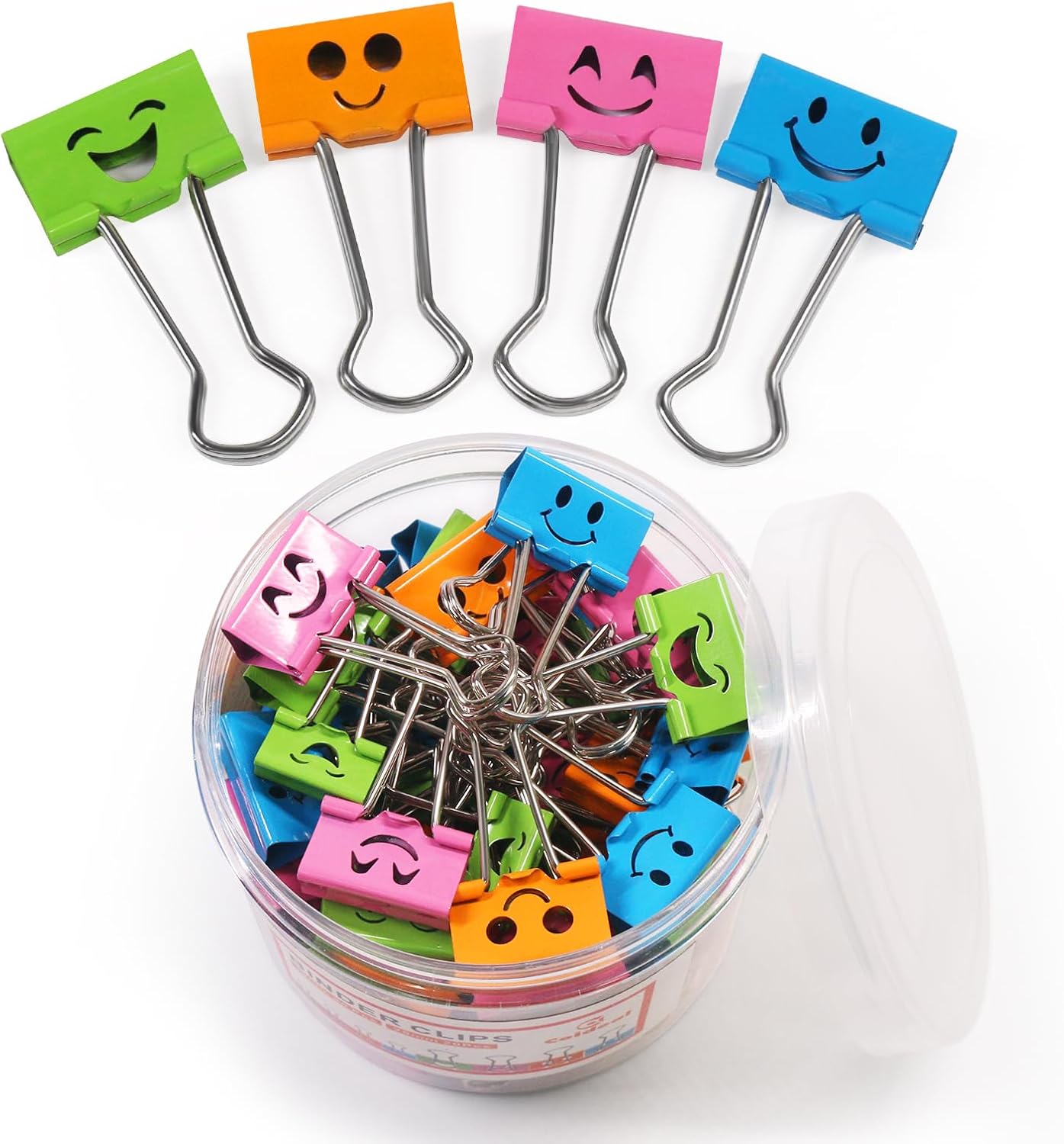 Coideal Smiling Binder Paper Clips - 40 Pcs 19mm Mini Colored Metal Fun Clip Clamps with Cute Smile Face Assorted Color for Office (0.75 inch, Small)