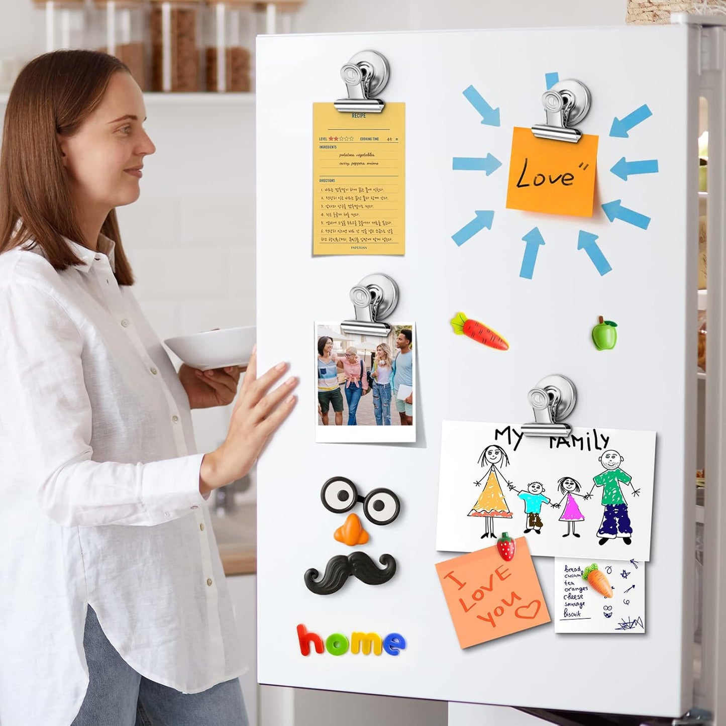 Magnetic Clips 50 Pack Office Products, Stainless Steel Clips Peferct for House Office School Use, Hanging Home Decoration, Photo Displays, 1.2 Inch, (Silver)