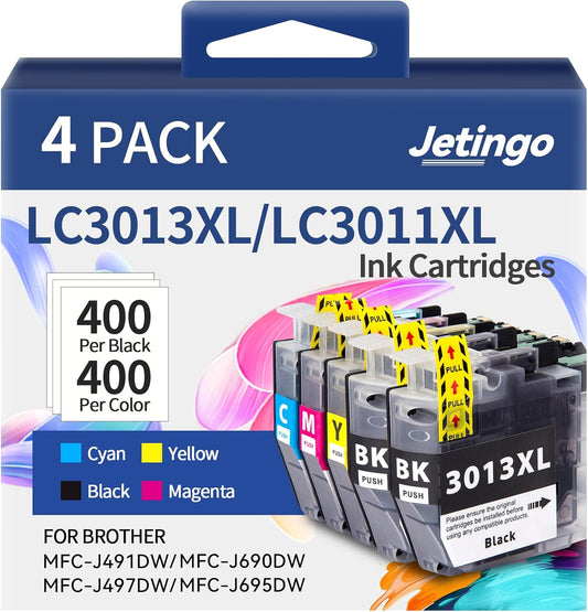 LC3013XL Ink Cartridges BK/C/M/Y 5 Pack High Yield Replacement for Brother LC3011 LC3013XL Compatible with MFC-J491DW MFC-J497DW MFC-J895DW MFC-J690DW Printer