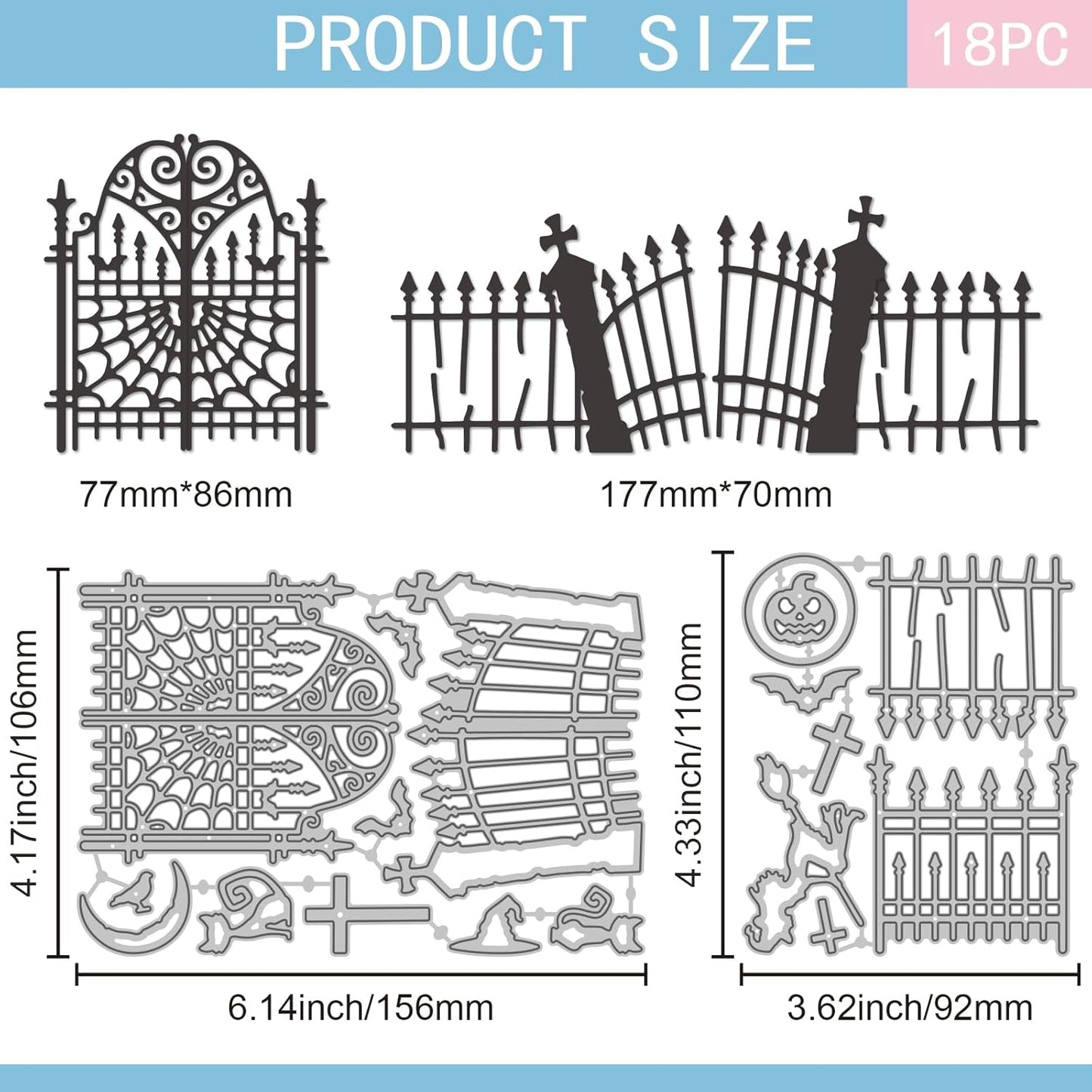 GLOBLELAND Halloween Gate Cutting Dies for Card Making Witch and Cat Cut Die for DIY Scrapbooking Journal Embossing Paper Craft Decor