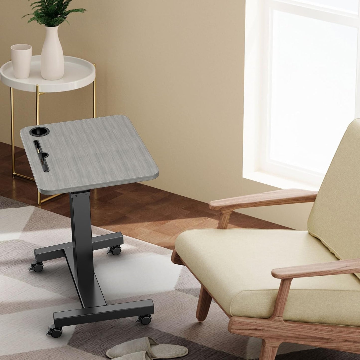 Mobile Standing Desk with Wheels,Rolling Standing Desk,Laptop Standing Desk Height Adjustable, Mobile Computer Desk,Mobile Rolling Desk,sit Stand Workstation,Black, SJZ-01