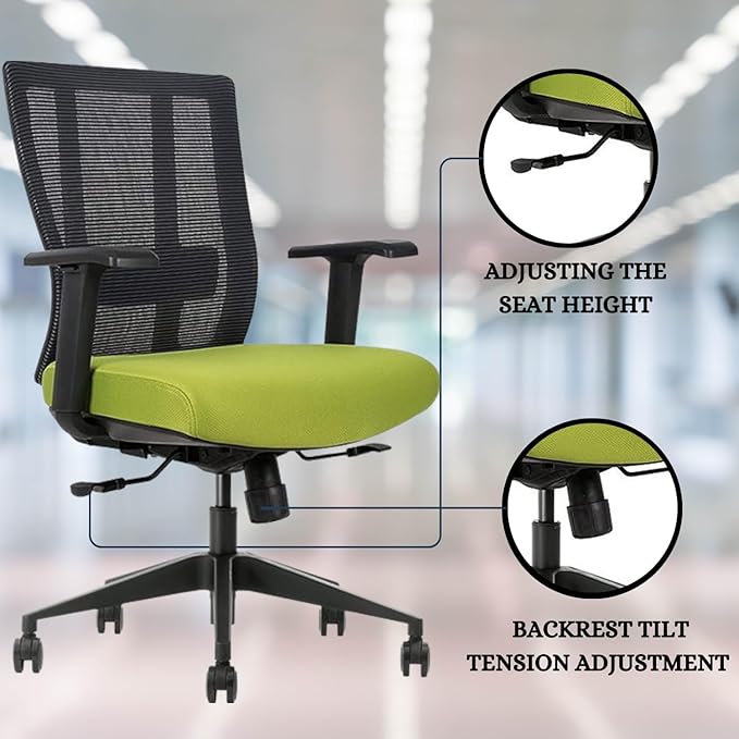 Ergonomic Office Chair - Breathable MESH - Back Adjustable Lumbar Support with 3-D ARMRESTS TILT Function and 360-DEGREE Swivel Wheels Comfortable Wide SEAT - Home Office Chair (Green) (Pack of 1)