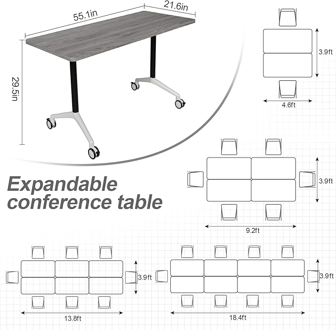 Folding Conference Table, Modern Large Conference Room Tables with Flip-Top Design, Foldable Conference Table Meeting Table with Wheels, Mobile Seminar Training Tables for Office Classroom (6, Oak)