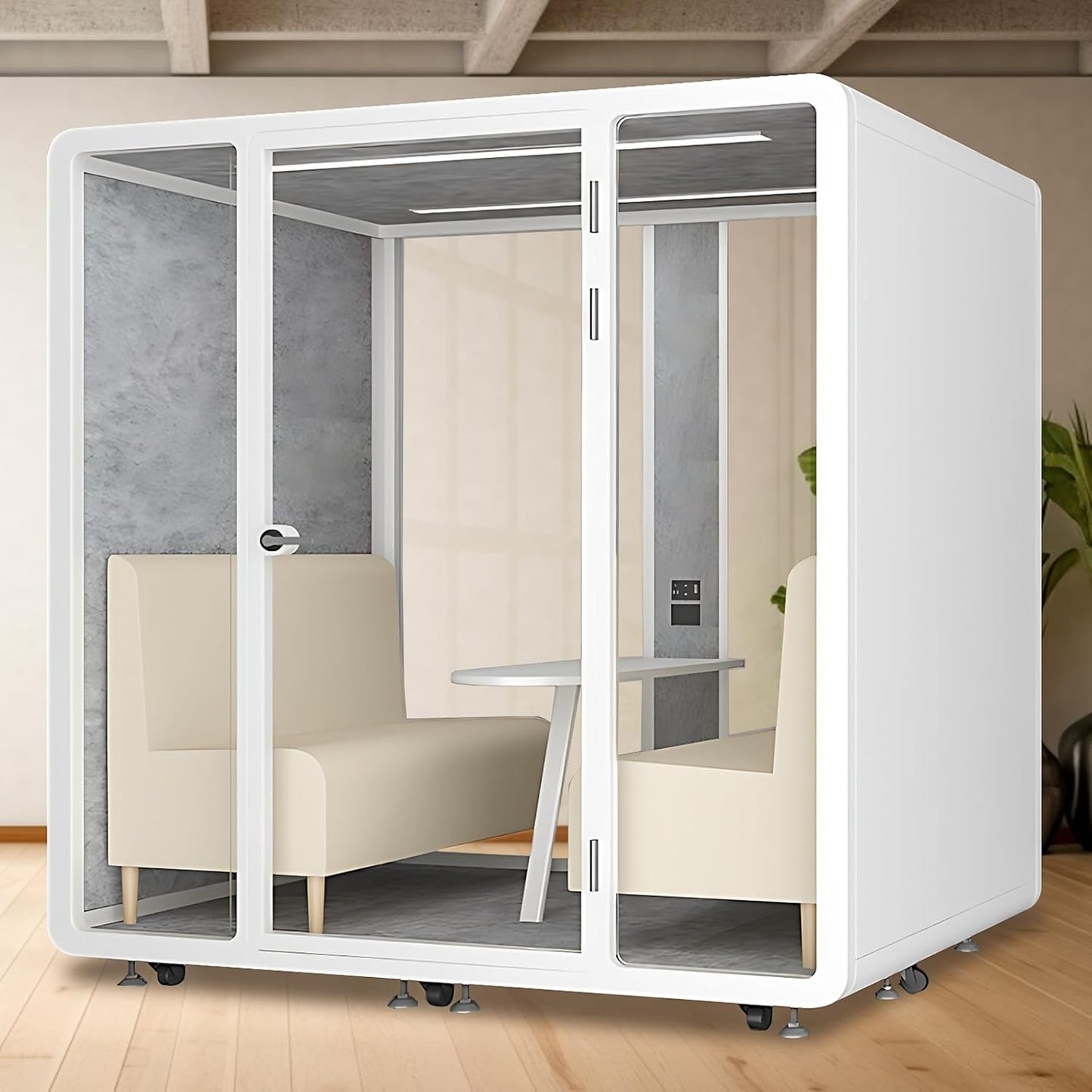 Office Sound Booth with Audio Privacy - Removable Soundproof Booth Includes White with Rounded Corners,Soundproof Room with Light,Fans, Socket for Negotiation Room,Study(78.74IN×70.86IN)