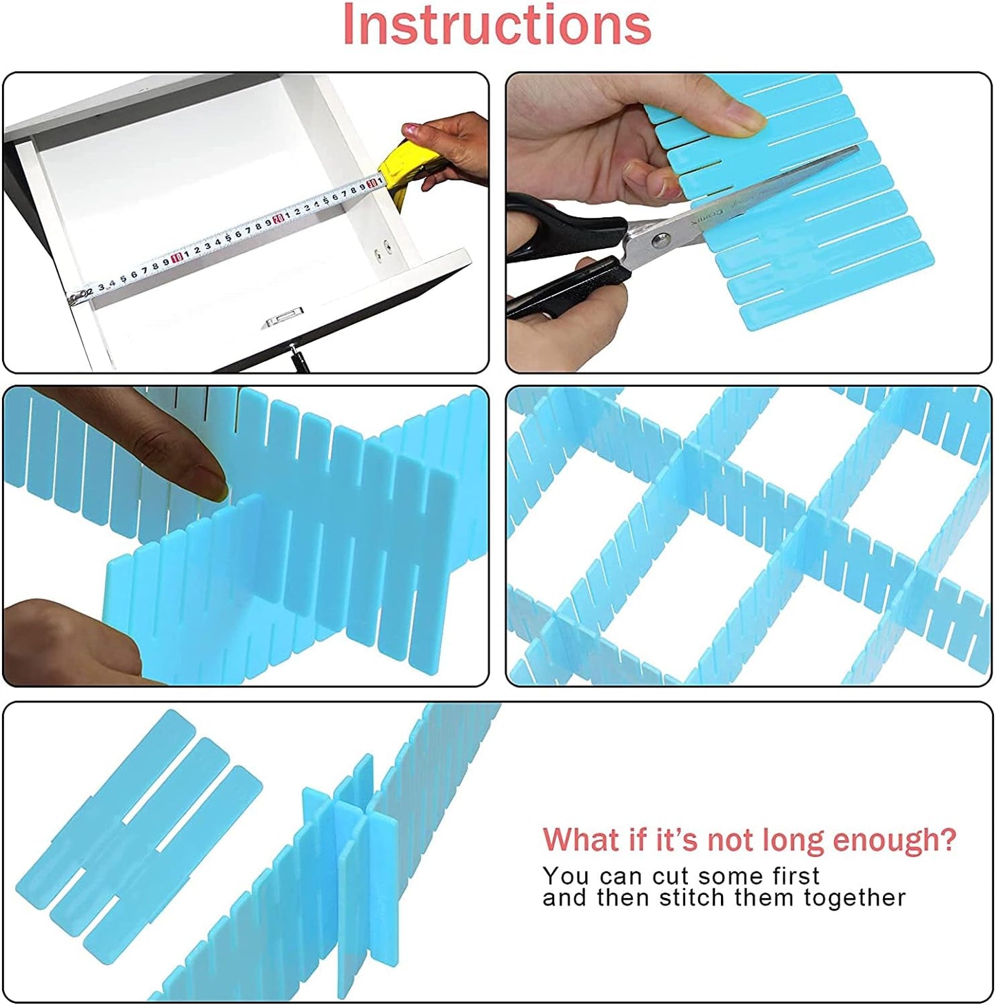 40Pcs Drawer Dividers, Adjustable Drawer Organizer for Socks, Underwear, Makeup, Can Help Tidy Kitchen, Bedroom, Dresser Blue