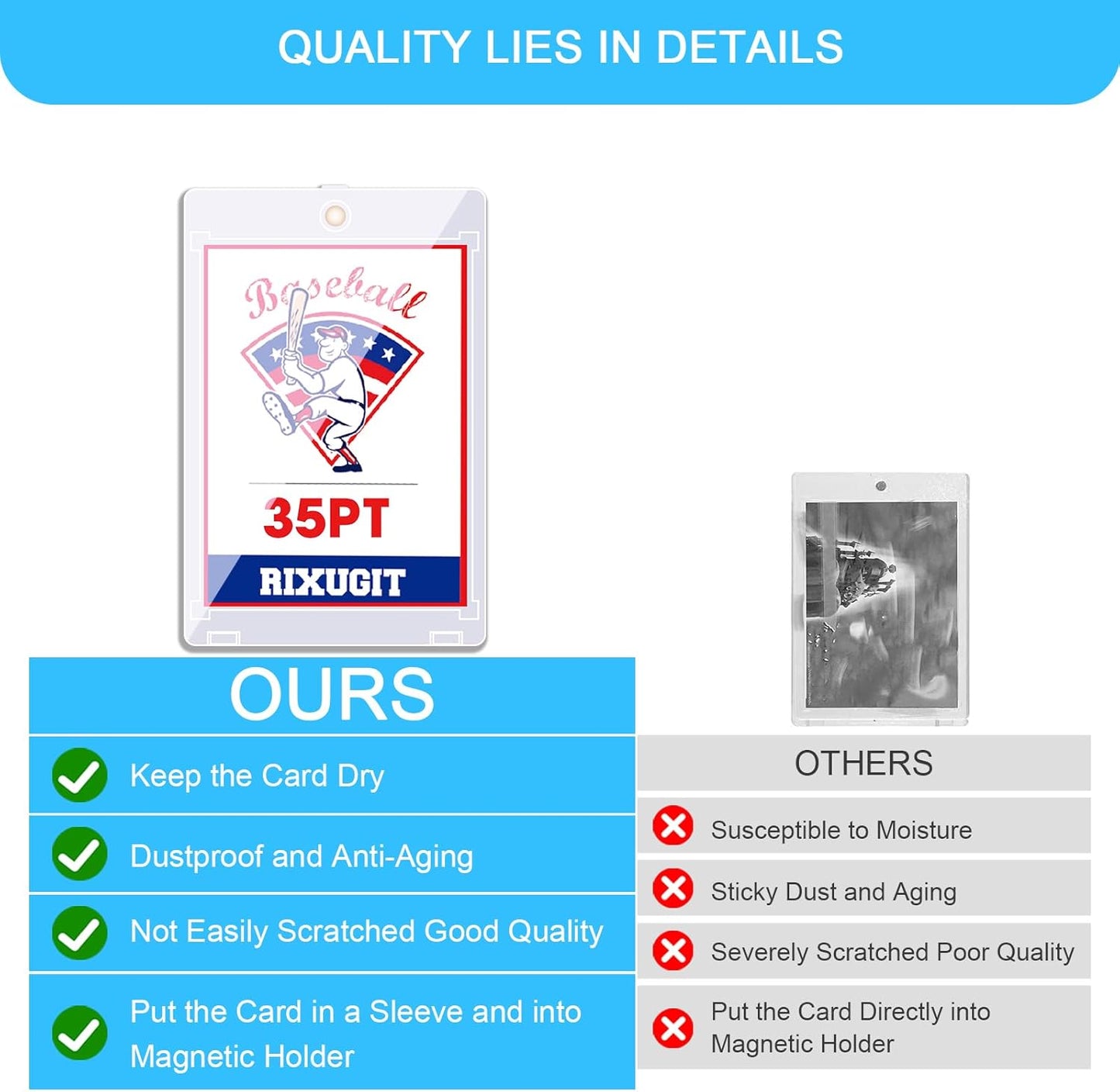 25-Pack Sleeved Card Magnetic Holders - 35pt Magnetic Card Case, Fits Sleeved Card First, One Touch Card Holder, Inner Size 2.63″×3.70″, Clear Hard Case for Trading Cards, Sports Card, Games Cards ﻿