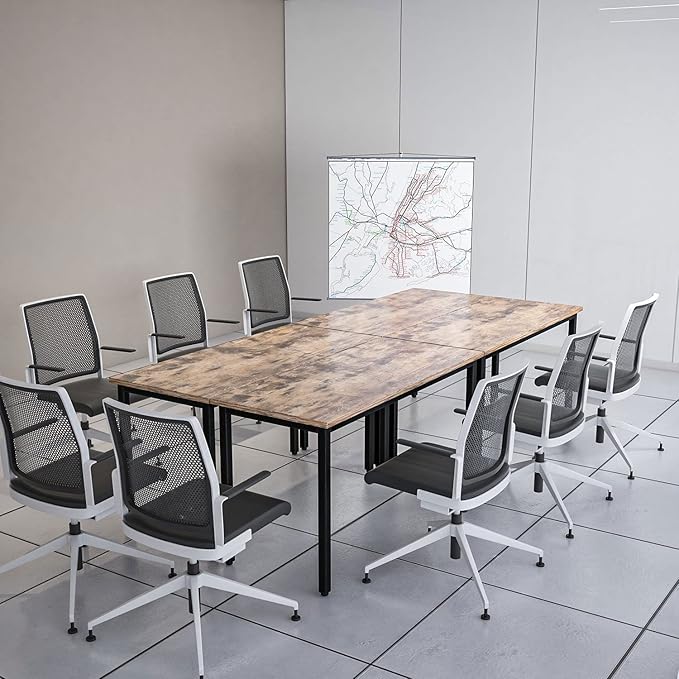 Bonzy Home Conference Tables 9ft Office Computer Desk for Meeting Room Study Writing Printer Podcast Table Save Space Design for 10 People Rustic Vintage Brown 4PCS 110.2"x47.2"x29.5",Brown