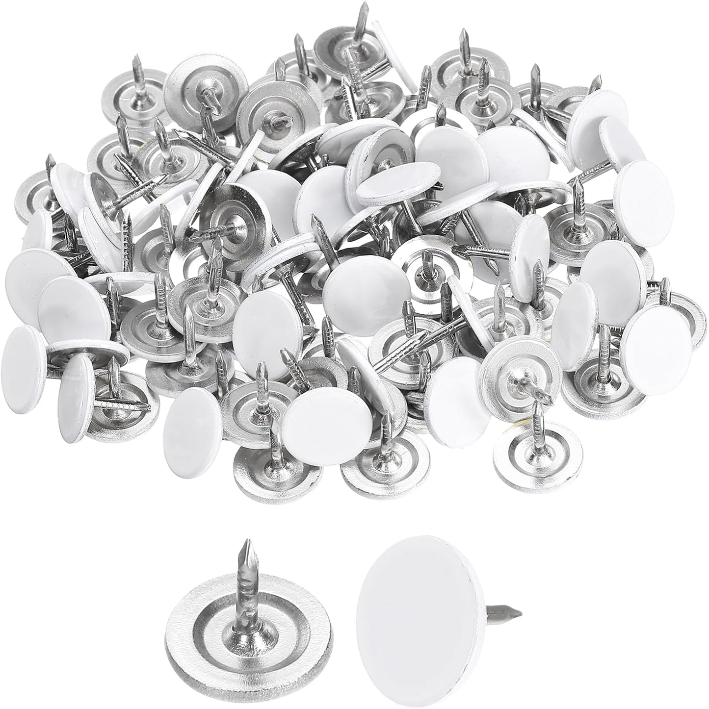 uxcell 100Pcs Upholstery Tacks, 11mmx10mm Flat Head Thumb Tack Decorative Furniture Nails Push Pins for Furniture Sofa Headboards, White