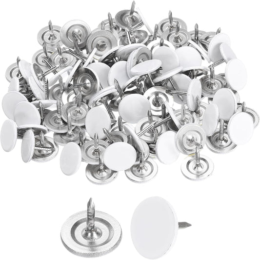 uxcell 150Pcs Upholstery Tacks, 11mmx10mm Flat Head Thumb Tack Decorative Furniture Nails Push Pins for Furniture Sofa Headboards, White